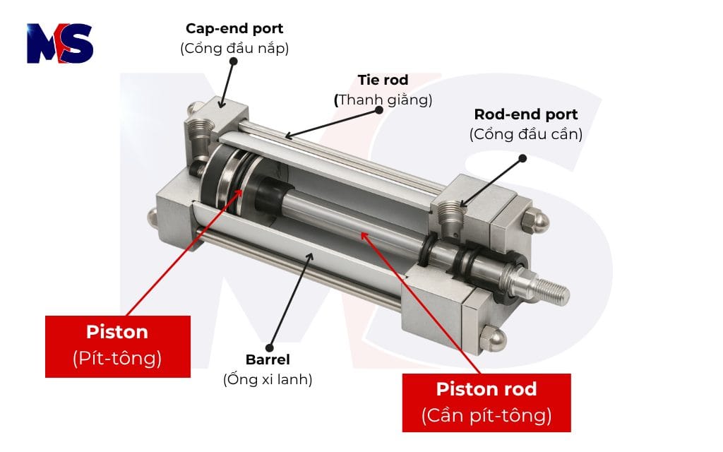 Hình ảnh về piston khí trong xi lanh thuỷ lực (Hydraulic Cylinder)