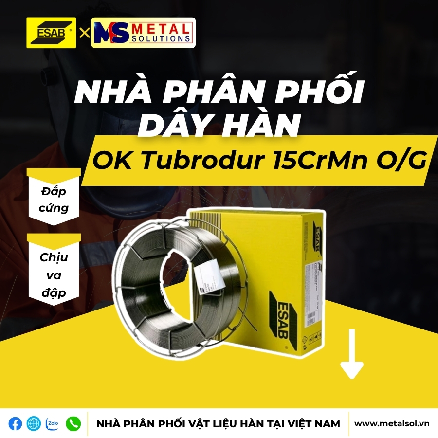 Dây hàn đắp cứng chịu va đập ESAB OK Tubrodur 15CrMn O/G – Giải pháp phục hồi chi tiết chịu mài mòn kết hợp tải va đập nặng 1 day-han-ok-tubrodur-15crmn-0-g